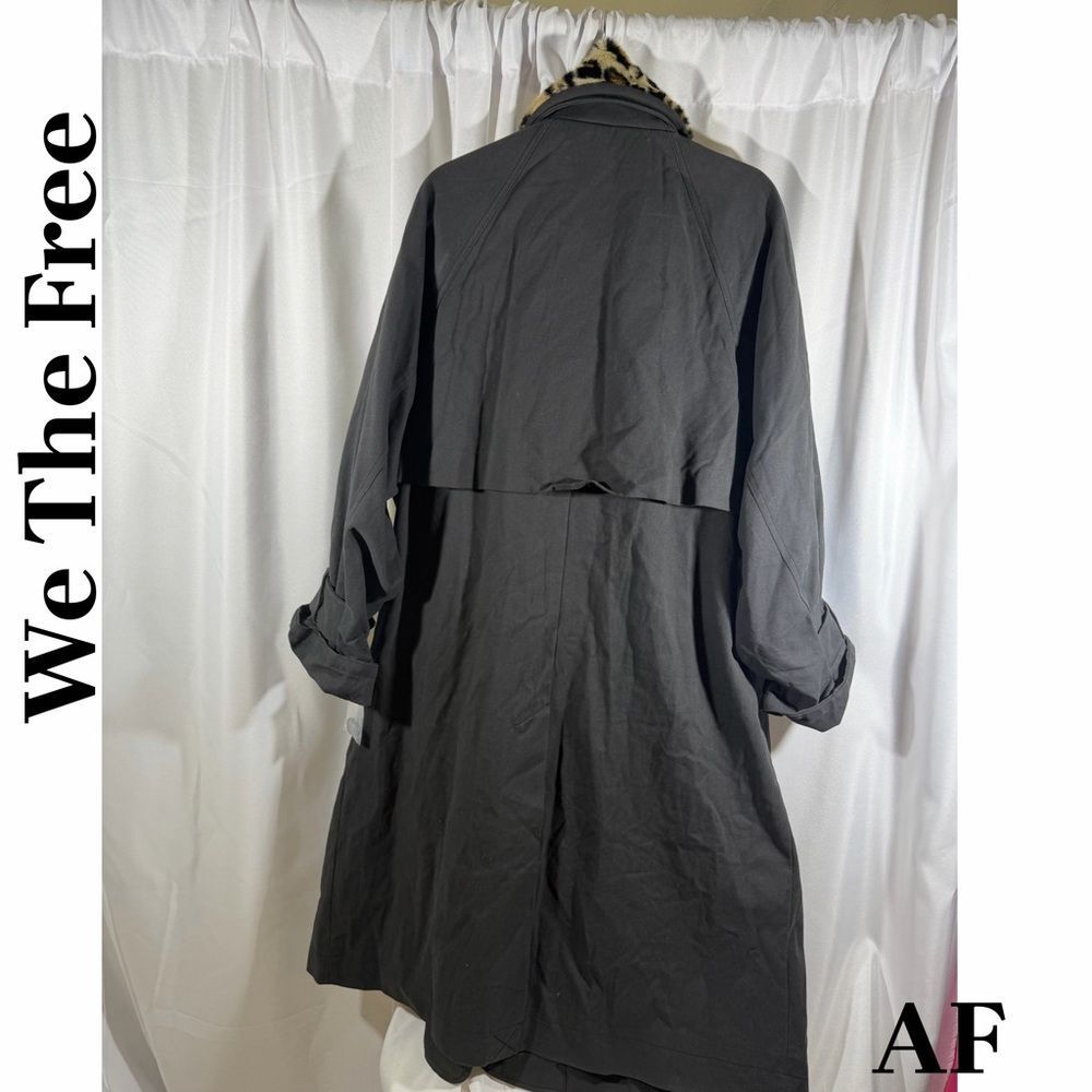 We The Free Need It Black Trench Coat with Leopard Print Collar in Medium New - Picture 5 of 5